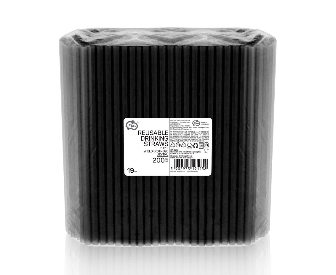 Reusable tubes (straws), black, 7.5x190 mm/ 200 pcs.
